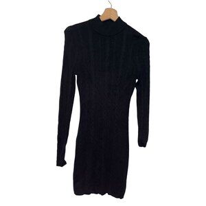 Abercrombie & Fitch Black Cable Knit Long Sleeve Turtleneck Sweater Mini Dress S